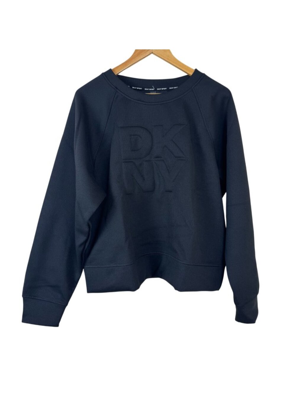 DKNY Sport Black Sweatshirt NEW Women's Large Ribbed Boxy Casual Athleisure Fun